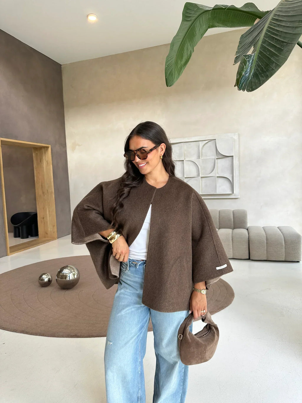 Capa reversible marrón/taupe