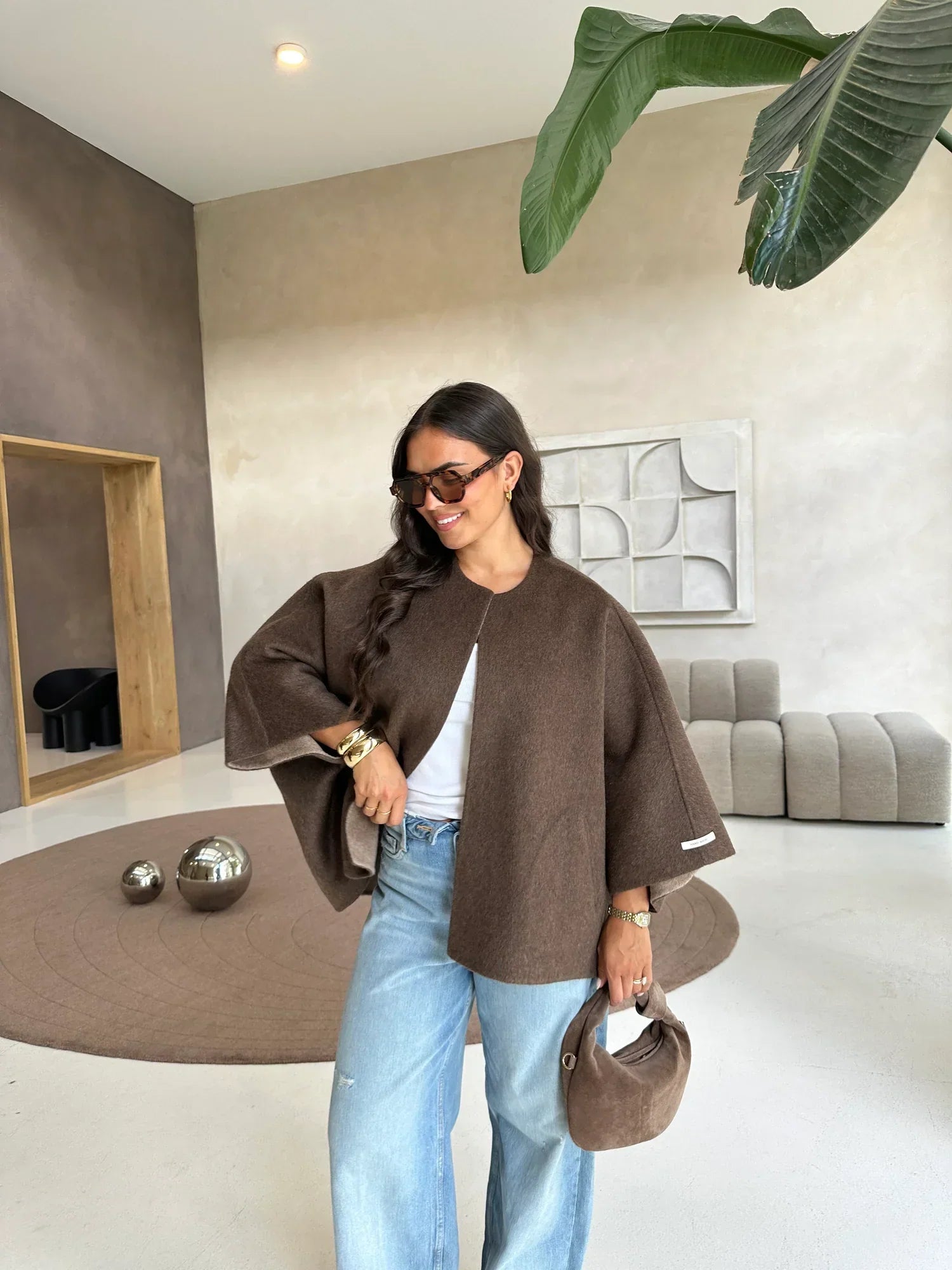 Capa reversible marrón/taupe