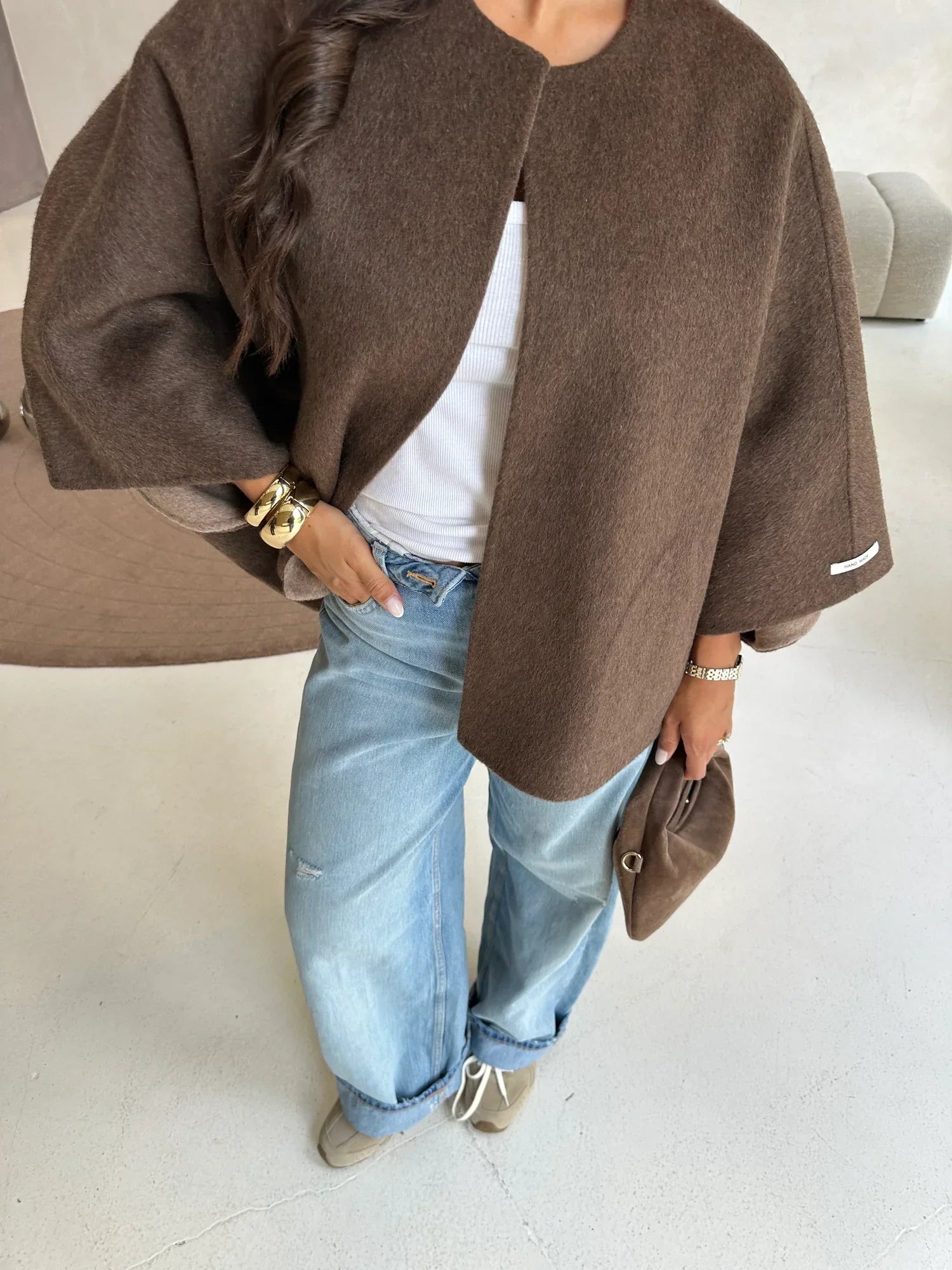 Capa reversible marrón/taupe