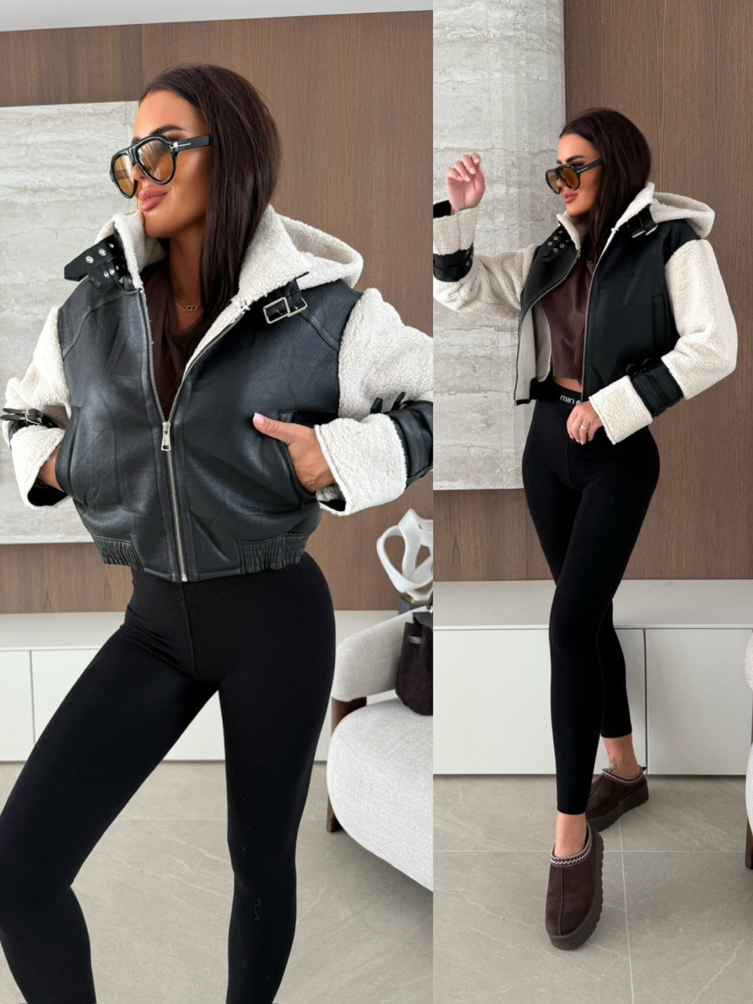 Jacket Vionne eco leather black-white