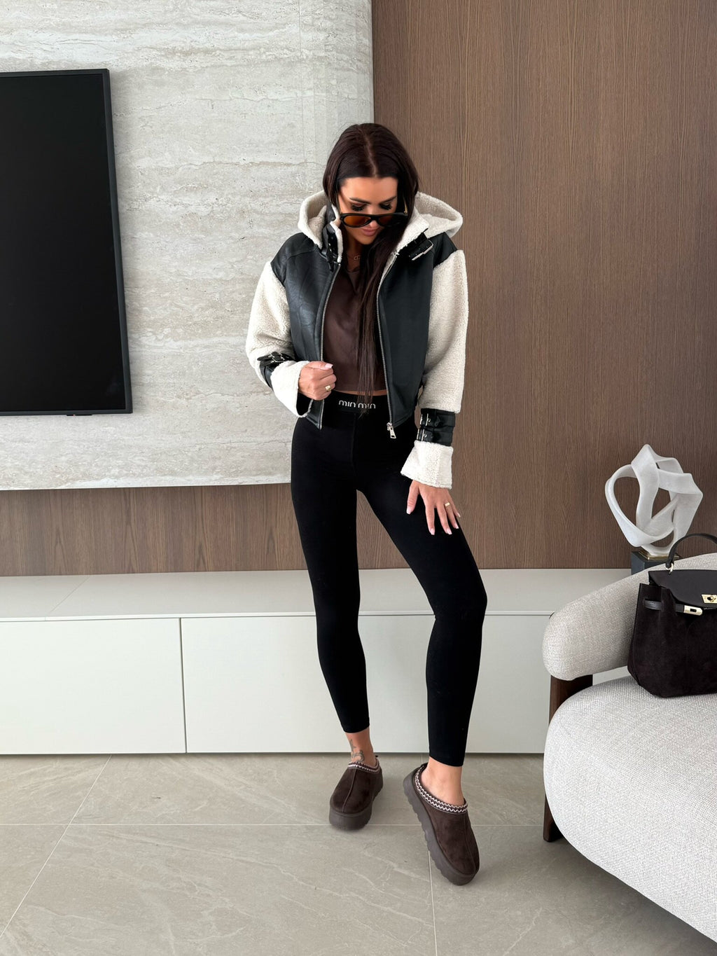 Jacket Vionne eco leather black-white