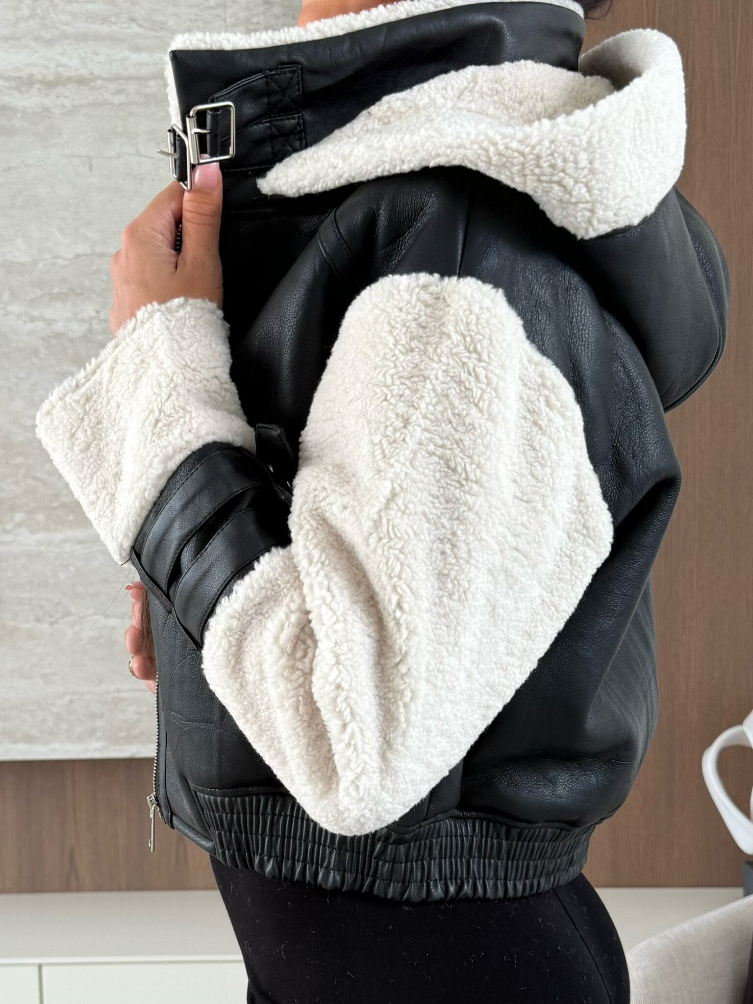 Jacket Vionne eco leather black-white